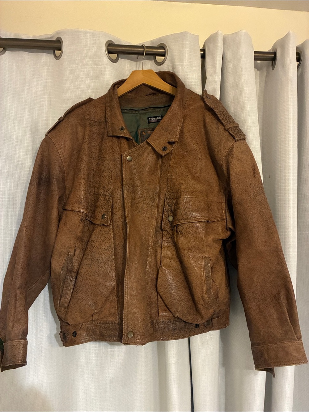 Vtg Adventure Bound Brown Leather Bomber Jacket insulated XL rocketeer wilsons